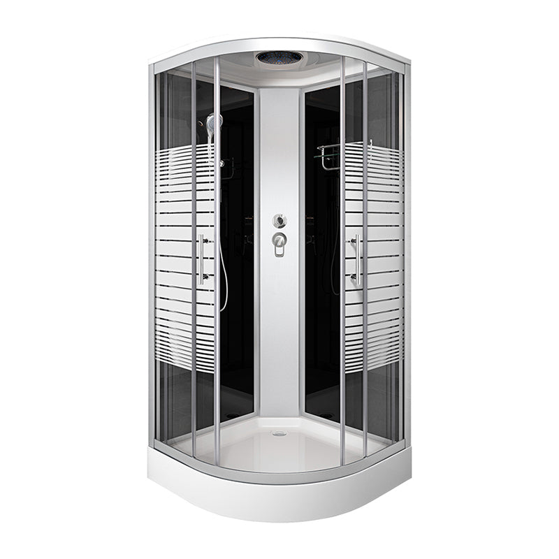 Contemporary Round Shower Stall Double Sliding Frosted Framed Shower Stall with Ceiling No Charge Symmetrical Clearhalo 'Bathroom Remodel & Bathroom Fixtures' 'Home Improvement' 'home_improvement' 'home_improvement_shower_stalls_enclosures' 'Shower Stalls & Enclosures' 'shower_stalls_enclosures' 'Showers & Bathtubs' 6559319
