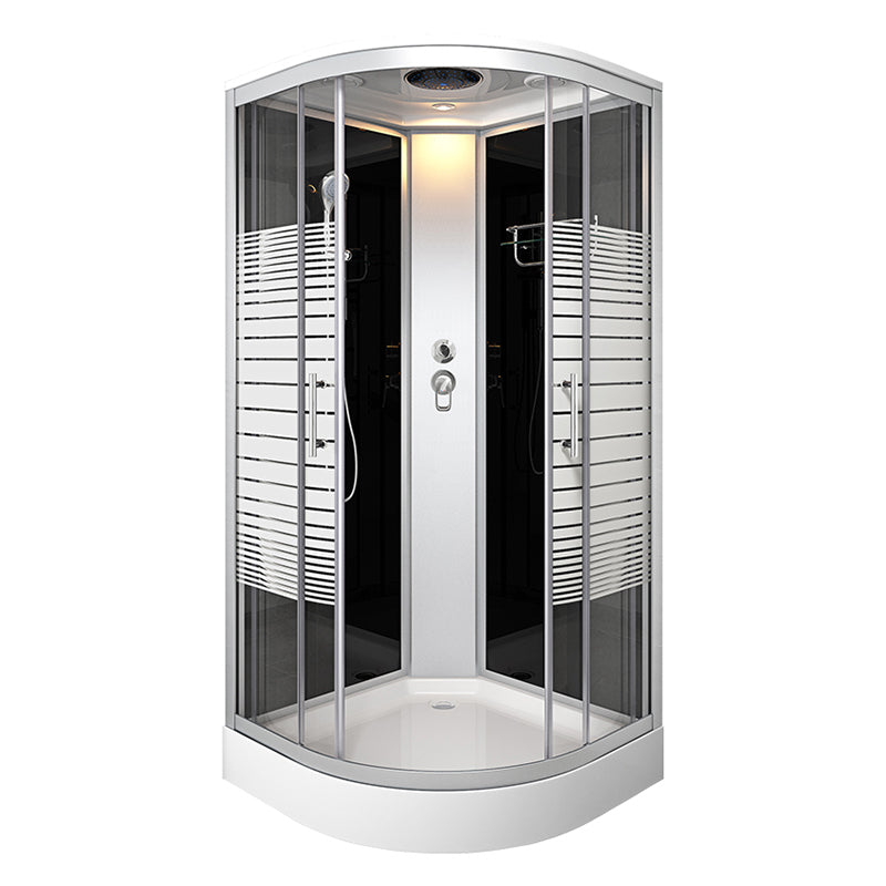 Contemporary Round Shower Stall Double Sliding Frosted Framed Shower Stall with Ceiling 35.4"L x 35.4"W x 84.6"H Electric Charge Symmetrical Clearhalo 'Bathroom Remodel & Bathroom Fixtures' 'Home Improvement' 'home_improvement' 'home_improvement_shower_stalls_enclosures' 'Shower Stalls & Enclosures' 'shower_stalls_enclosures' 'Showers & Bathtubs' 6559320