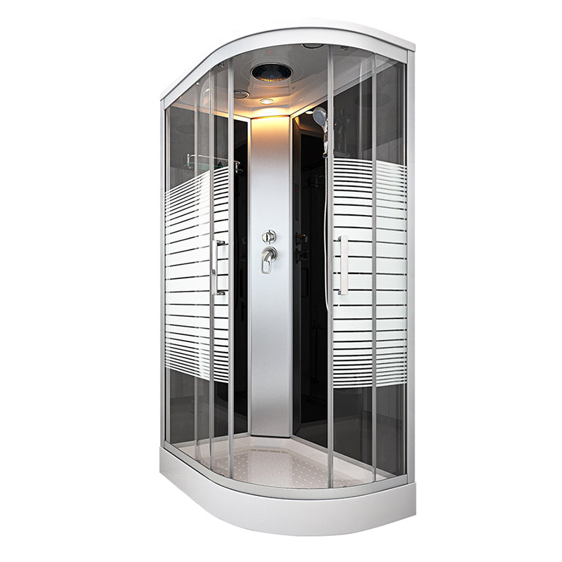 Contemporary Round Shower Stall Double Sliding Frosted Framed Shower Stall with Ceiling Electric Charge Right Clearhalo 'Bathroom Remodel & Bathroom Fixtures' 'Home Improvement' 'home_improvement' 'home_improvement_shower_stalls_enclosures' 'Shower Stalls & Enclosures' 'shower_stalls_enclosures' 'Showers & Bathtubs' 6559326