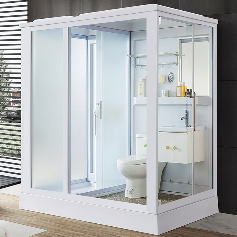Contemporary Shower Enclosure Frosted Rectangle Shower Enclosure in White 75"L x 47"W x 87"H Side Opening Clearhalo 'Bathroom Remodel & Bathroom Fixtures' 'Home Improvement' 'home_improvement' 'home_improvement_shower_stalls_enclosures' 'Shower Stalls & Enclosures' 'shower_stalls_enclosures' 'Showers & Bathtubs' 6559350