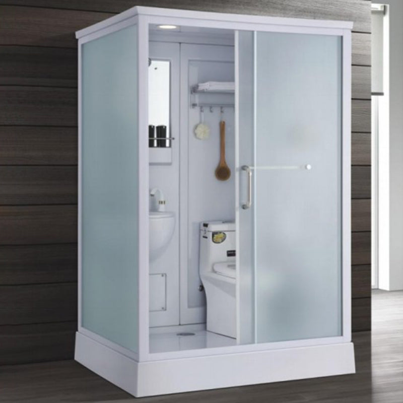 Contemporary Shower Enclosure Frosted Rectangle Shower Enclosure in White 55"L x 43"W x 85"H Front Opening Clearhalo 'Bathroom Remodel & Bathroom Fixtures' 'Home Improvement' 'home_improvement' 'home_improvement_shower_stalls_enclosures' 'Shower Stalls & Enclosures' 'shower_stalls_enclosures' 'Showers & Bathtubs' 6559351