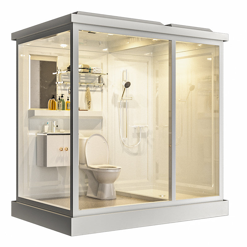 Contemporary Shower Enclosure Frosted Rectangle Shower Enclosure in White Clearhalo 'Bathroom Remodel & Bathroom Fixtures' 'Home Improvement' 'home_improvement' 'home_improvement_shower_stalls_enclosures' 'Shower Stalls & Enclosures' 'shower_stalls_enclosures' 'Showers & Bathtubs' 6559352
