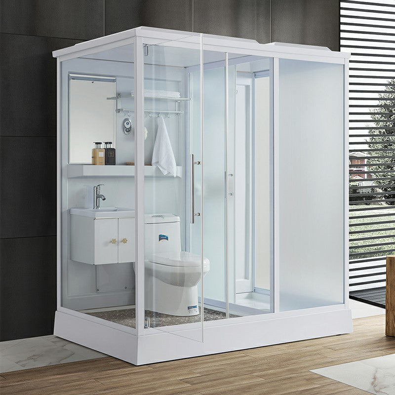 Contemporary Shower Enclosure Frosted Rectangle Shower Enclosure in White 75"L x 47"W x 87"H Front Opening Clearhalo 'Bathroom Remodel & Bathroom Fixtures' 'Home Improvement' 'home_improvement' 'home_improvement_shower_stalls_enclosures' 'Shower Stalls & Enclosures' 'shower_stalls_enclosures' 'Showers & Bathtubs' 6559353