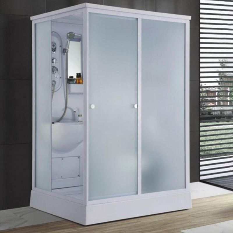 Contemporary Shower Enclosure Frosted Rectangle Shower Enclosure in White 55"L x 43"W x 85"H Side Opening Clearhalo 'Bathroom Remodel & Bathroom Fixtures' 'Home Improvement' 'home_improvement' 'home_improvement_shower_stalls_enclosures' 'Shower Stalls & Enclosures' 'shower_stalls_enclosures' 'Showers & Bathtubs' 6559355