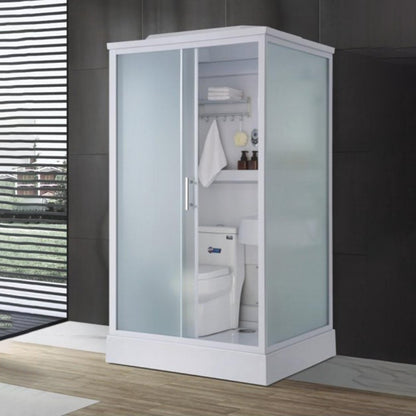 Contemporary Shower Enclosure Frosted Rectangle Shower Enclosure in White 47"L x 39"W x 87"H Front Opening Clearhalo 'Bathroom Remodel & Bathroom Fixtures' 'Home Improvement' 'home_improvement' 'home_improvement_shower_stalls_enclosures' 'Shower Stalls & Enclosures' 'shower_stalls_enclosures' 'Showers & Bathtubs' 6559356
