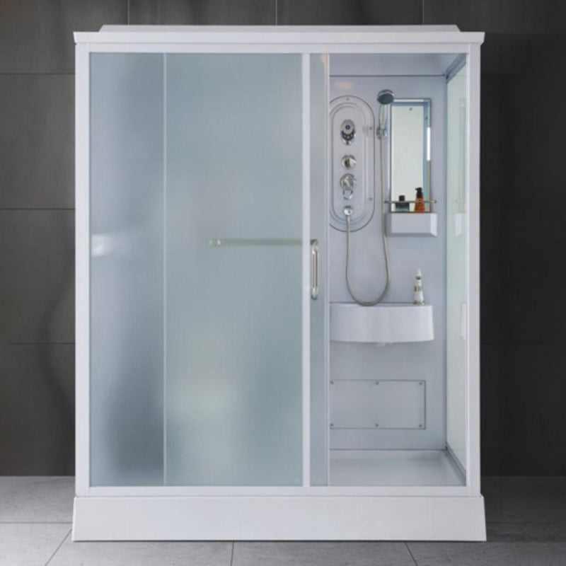 Contemporary Shower Enclosure Frosted Rectangle Shower Enclosure in White 67"L x 47"W x 87"H Front Opening Clearhalo 'Bathroom Remodel & Bathroom Fixtures' 'Home Improvement' 'home_improvement' 'home_improvement_shower_stalls_enclosures' 'Shower Stalls & Enclosures' 'shower_stalls_enclosures' 'Showers & Bathtubs' 6559357