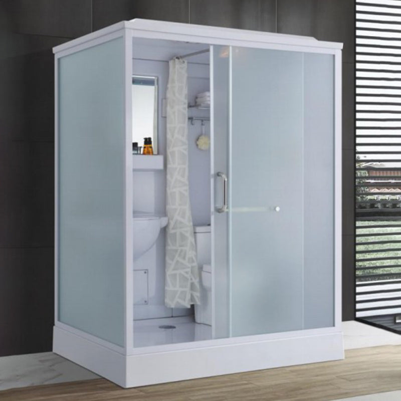 Contemporary Shower Enclosure Frosted Rectangle Shower Enclosure in White 63"L x 47"W x 87"H Front Opening Clearhalo 'Bathroom Remodel & Bathroom Fixtures' 'Home Improvement' 'home_improvement' 'home_improvement_shower_stalls_enclosures' 'Shower Stalls & Enclosures' 'shower_stalls_enclosures' 'Showers & Bathtubs' 6559359