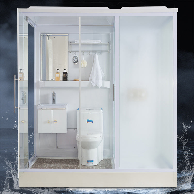 Contemporary Shower Enclosure Frosted Rectangle Shower Enclosure in White Clearhalo 'Bathroom Remodel & Bathroom Fixtures' 'Home Improvement' 'home_improvement' 'home_improvement_shower_stalls_enclosures' 'Shower Stalls & Enclosures' 'shower_stalls_enclosures' 'Showers & Bathtubs' 6559367