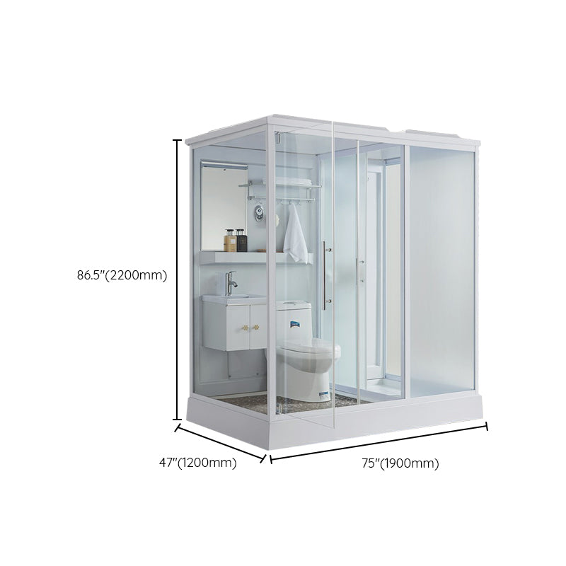 Contemporary Shower Enclosure Frosted Rectangle Shower Enclosure in White Clearhalo 'Bathroom Remodel & Bathroom Fixtures' 'Home Improvement' 'home_improvement' 'home_improvement_shower_stalls_enclosures' 'Shower Stalls & Enclosures' 'shower_stalls_enclosures' 'Showers & Bathtubs' 6559369