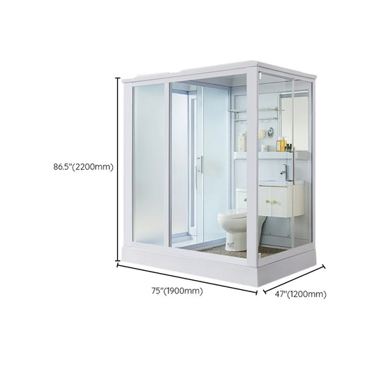 Contemporary Shower Enclosure Frosted Rectangle Shower Enclosure in White Clearhalo 'Bathroom Remodel & Bathroom Fixtures' 'Home Improvement' 'home_improvement' 'home_improvement_shower_stalls_enclosures' 'Shower Stalls & Enclosures' 'shower_stalls_enclosures' 'Showers & Bathtubs' 6559370