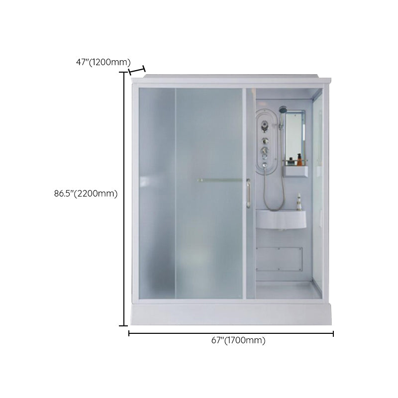 Contemporary Shower Enclosure Frosted Rectangle Shower Enclosure in White Clearhalo 'Bathroom Remodel & Bathroom Fixtures' 'Home Improvement' 'home_improvement' 'home_improvement_shower_stalls_enclosures' 'Shower Stalls & Enclosures' 'shower_stalls_enclosures' 'Showers & Bathtubs' 6559371