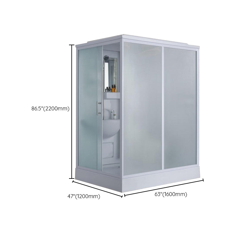 Contemporary Shower Enclosure Frosted Rectangle Shower Enclosure in White Clearhalo 'Bathroom Remodel & Bathroom Fixtures' 'Home Improvement' 'home_improvement' 'home_improvement_shower_stalls_enclosures' 'Shower Stalls & Enclosures' 'shower_stalls_enclosures' 'Showers & Bathtubs' 6559374