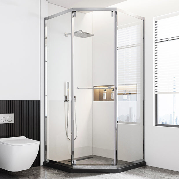 Contemporary Plain Shower Enclosure Neo-Angle Clear Semi-Frameless Shower Enclosure Silver Clearhalo 'Bathroom Remodel & Bathroom Fixtures' 'Home Improvement' 'home_improvement' 'home_improvement_shower_stalls_enclosures' 'Shower Stalls & Enclosures' 'shower_stalls_enclosures' 'Showers & Bathtubs' 6559392