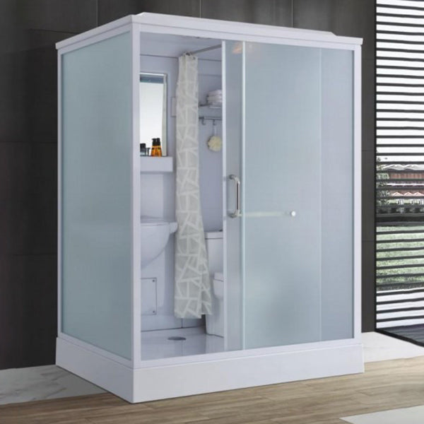 Contemporary Shower Stall Single Sliding Clear Shower Stall in White 63"L x 47"W x 87"H Front Opening Clearhalo 'Bathroom Remodel & Bathroom Fixtures' 'Home Improvement' 'home_improvement' 'home_improvement_shower_stalls_enclosures' 'Shower Stalls & Enclosures' 'shower_stalls_enclosures' 'Showers & Bathtubs' 6559408
