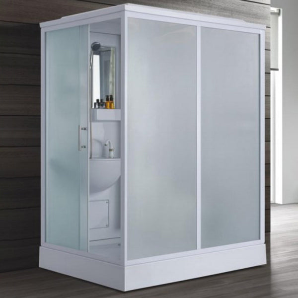 Contemporary Shower Stall Single Sliding Clear Shower Stall in White 63"L x 47"W x 87"H Side Opening Clearhalo 'Bathroom Remodel & Bathroom Fixtures' 'Home Improvement' 'home_improvement' 'home_improvement_shower_stalls_enclosures' 'Shower Stalls & Enclosures' 'shower_stalls_enclosures' 'Showers & Bathtubs' 6559410
