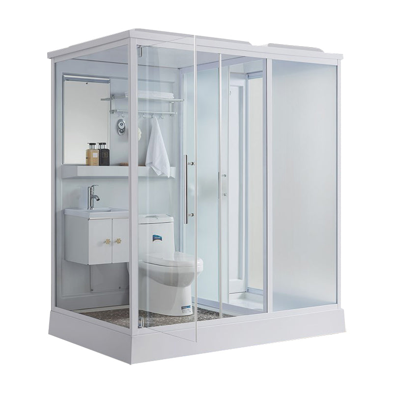Contemporary Shower Stall Single Sliding Clear Shower Stall in White Clearhalo 'Bathroom Remodel & Bathroom Fixtures' 'Home Improvement' 'home_improvement' 'home_improvement_shower_stalls_enclosures' 'Shower Stalls & Enclosures' 'shower_stalls_enclosures' 'Showers & Bathtubs' 6559412