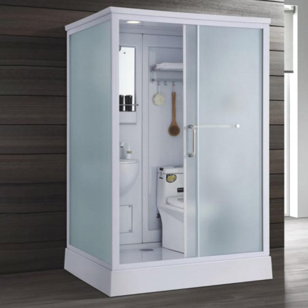 Contemporary Shower Stall Single Sliding Clear Shower Stall in White 55"L x 43"W x 87"H Front Opening Clearhalo 'Bathroom Remodel & Bathroom Fixtures' 'Home Improvement' 'home_improvement' 'home_improvement_shower_stalls_enclosures' 'Shower Stalls & Enclosures' 'shower_stalls_enclosures' 'Showers & Bathtubs' 6559413