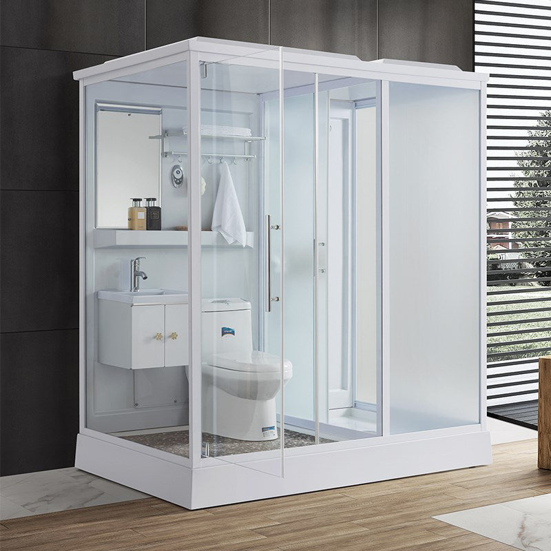 Contemporary Shower Stall Single Sliding Clear Shower Stall in White 75"L x 47"W x 87"H Front Opening Clearhalo 'Bathroom Remodel & Bathroom Fixtures' 'Home Improvement' 'home_improvement' 'home_improvement_shower_stalls_enclosures' 'Shower Stalls & Enclosures' 'shower_stalls_enclosures' 'Showers & Bathtubs' 6559415