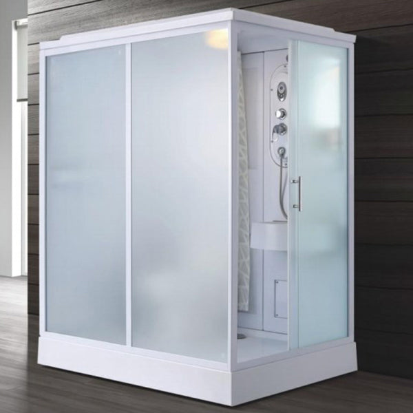 Contemporary Shower Stall Single Sliding Clear Shower Stall in White 67"L x 47"W x 87"H Side Opening Clearhalo 'Bathroom Remodel & Bathroom Fixtures' 'Home Improvement' 'home_improvement' 'home_improvement_shower_stalls_enclosures' 'Shower Stalls & Enclosures' 'shower_stalls_enclosures' 'Showers & Bathtubs' 6559418