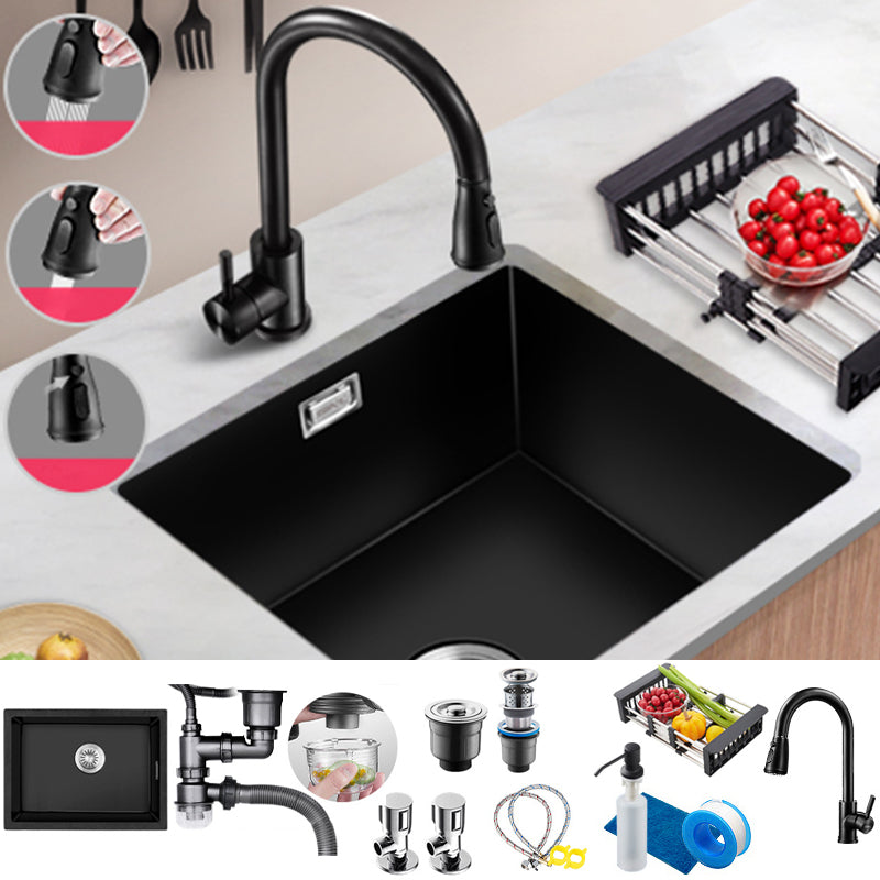 Black Quartz Kitchen Sink Contemporary Single Bowl Sink with Basket Strainer Sink with Faucet Pull Out Faucet Clearhalo 'Home Improvement' 'home_improvement' 'home_improvement_kitchen_sinks' 'Kitchen Remodel & Kitchen Fixtures' 'Kitchen Sinks & Faucet Components' 'Kitchen Sinks' 'kitchen_sinks' 6561139