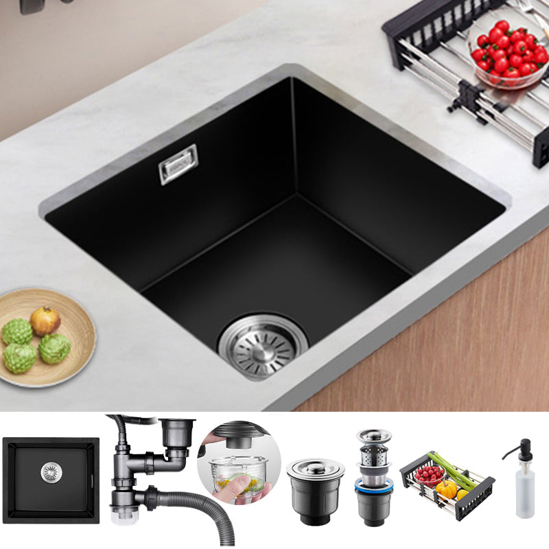Black Quartz Kitchen Sink Contemporary Single Bowl Sink with Basket Strainer Sink Only None Clearhalo 'Home Improvement' 'home_improvement' 'home_improvement_kitchen_sinks' 'Kitchen Remodel & Kitchen Fixtures' 'Kitchen Sinks & Faucet Components' 'Kitchen Sinks' 'kitchen_sinks' 6561141
