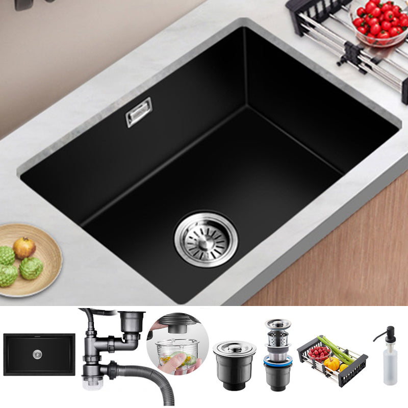 Black Quartz Kitchen Sink Contemporary Single Bowl Sink with Basket Strainer Sink Only None Clearhalo 'Home Improvement' 'home_improvement' 'home_improvement_kitchen_sinks' 'Kitchen Remodel & Kitchen Fixtures' 'Kitchen Sinks & Faucet Components' 'Kitchen Sinks' 'kitchen_sinks' 6561144