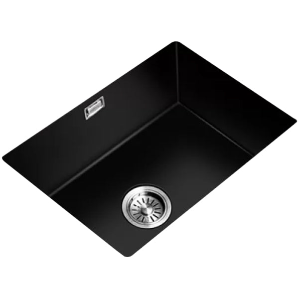 Black Quartz Kitchen Sink Contemporary Single Bowl Sink with Basket Strainer Clearhalo 'Home Improvement' 'home_improvement' 'home_improvement_kitchen_sinks' 'Kitchen Remodel & Kitchen Fixtures' 'Kitchen Sinks & Faucet Components' 'Kitchen Sinks' 'kitchen_sinks' 6561146