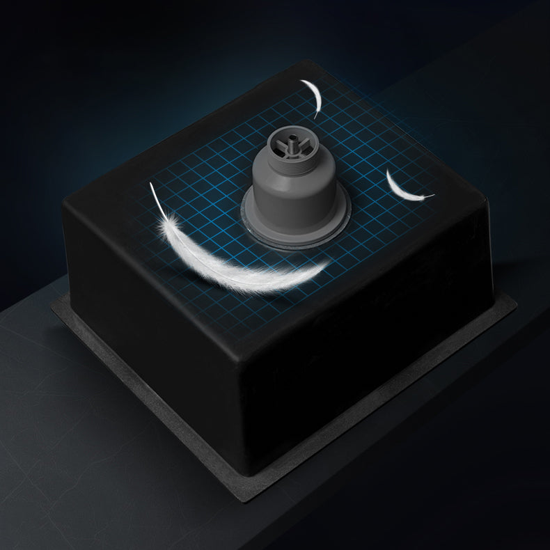 Black Quartz Kitchen Sink Contemporary Single Bowl Sink with Basket Strainer Clearhalo 'Home Improvement' 'home_improvement' 'home_improvement_kitchen_sinks' 'Kitchen Remodel & Kitchen Fixtures' 'Kitchen Sinks & Faucet Components' 'Kitchen Sinks' 'kitchen_sinks' 6561158