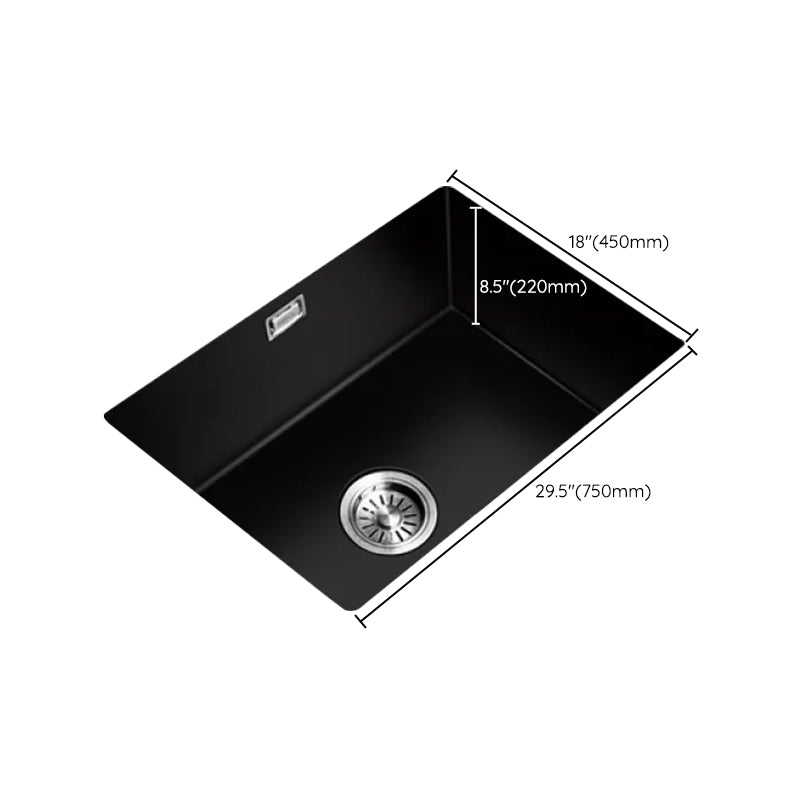 Black Quartz Kitchen Sink Contemporary Single Bowl Sink with Basket Strainer Clearhalo 'Home Improvement' 'home_improvement' 'home_improvement_kitchen_sinks' 'Kitchen Remodel & Kitchen Fixtures' 'Kitchen Sinks & Faucet Components' 'Kitchen Sinks' 'kitchen_sinks' 6561164