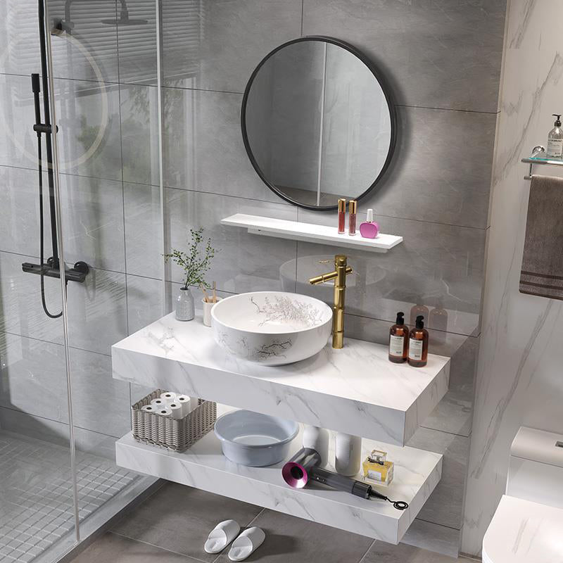 Contemporary Vanity Sink Wall-Mounted Bathroom Vanity Cabinet with Mirror Vanity & Faucet & Mirrors Smart Control Not Included Clearhalo 'Bathroom Remodel & Bathroom Fixtures' 'Bathroom Vanities' 'bathroom_vanities' 'Home Improvement' 'home_improvement' 'home_improvement_bathroom_vanities' 6561945