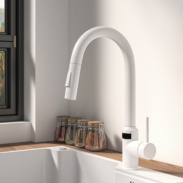 Modern Standard Bar Faucet 1-Handle with Pull down Sprayer Kitchen Faucet White Touch Clearhalo 'Home Improvement' 'home_improvement' 'home_improvement_kitchen_faucets' 'Kitchen Faucets' 'Kitchen Remodel & Kitchen Fixtures' 'Kitchen Sinks & Faucet Components' 'kitchen_faucets' 6562099