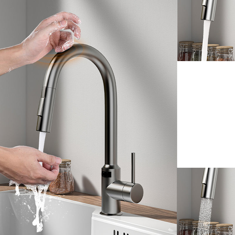 Modern Standard Bar Faucet 1-Handle with Pull down Sprayer Kitchen Faucet Grey Touch Clearhalo 'Home Improvement' 'home_improvement' 'home_improvement_kitchen_faucets' 'Kitchen Faucets' 'Kitchen Remodel & Kitchen Fixtures' 'Kitchen Sinks & Faucet Components' 'kitchen_faucets' 6562100