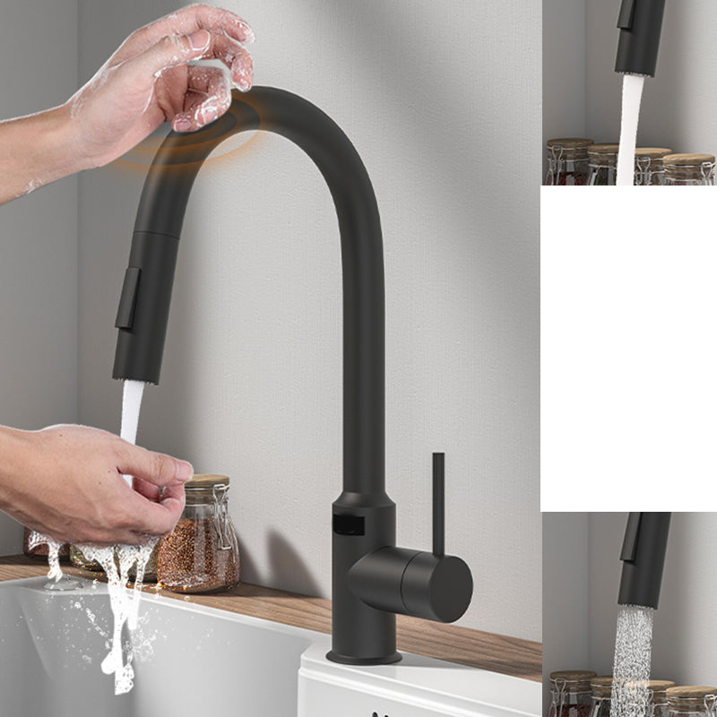 Modern Standard Bar Faucet 1-Handle with Pull down Sprayer Kitchen Faucet Black/ Gold Touch Clearhalo 'Home Improvement' 'home_improvement' 'home_improvement_kitchen_faucets' 'Kitchen Faucets' 'Kitchen Remodel & Kitchen Fixtures' 'Kitchen Sinks & Faucet Components' 'kitchen_faucets' 6562101
