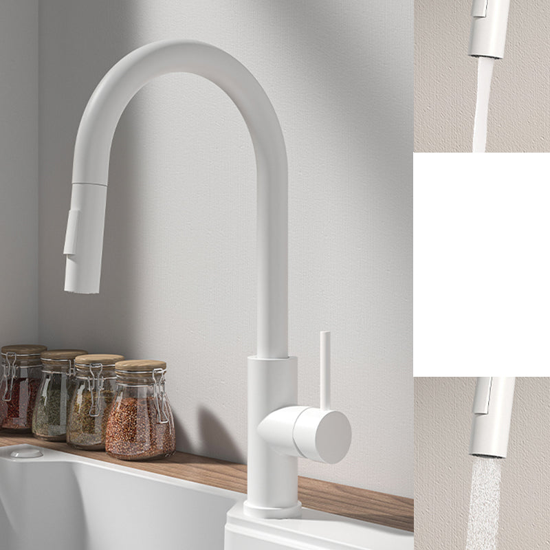 Modern Standard Bar Faucet 1-Handle with Pull down Sprayer Kitchen Faucet White No Sensor Clearhalo 'Home Improvement' 'home_improvement' 'home_improvement_kitchen_faucets' 'Kitchen Faucets' 'Kitchen Remodel & Kitchen Fixtures' 'Kitchen Sinks & Faucet Components' 'kitchen_faucets' 6562107