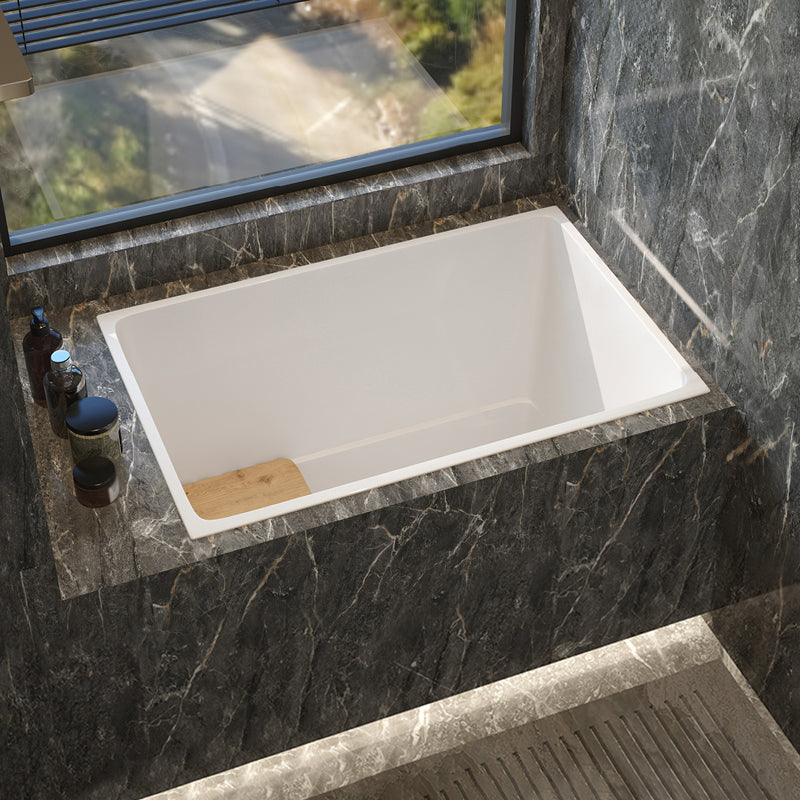 Modern White Acrylic Embedded Bathtub with Drain Bath Tub and Solid Wood Base Plate Tub Clearhalo 'Bathroom Remodel & Bathroom Fixtures' 'Bathtubs' 'Home Improvement' 'home_improvement' 'home_improvement_bathtubs' 'Showers & Bathtubs' 6563176