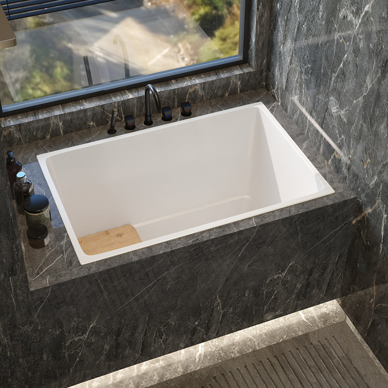 Modern White Acrylic Embedded Bathtub with Drain Bath Tub and Solid Wood Base Plate Tub with Black 5-Piece Set Clearhalo 'Bathroom Remodel & Bathroom Fixtures' 'Bathtubs' 'Home Improvement' 'home_improvement' 'home_improvement_bathtubs' 'Showers & Bathtubs' 6563177