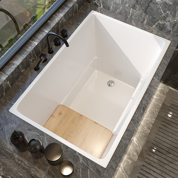 Modern White Acrylic Embedded Bathtub with Drain Bath Tub and Solid Wood Base Plate 43"L x 28"W x 29"H Tub with Black 5-Piece Set Clearhalo 'Bathroom Remodel & Bathroom Fixtures' 'Bathtubs' 'Home Improvement' 'home_improvement' 'home_improvement_bathtubs' 'Showers & Bathtubs' 6563178
