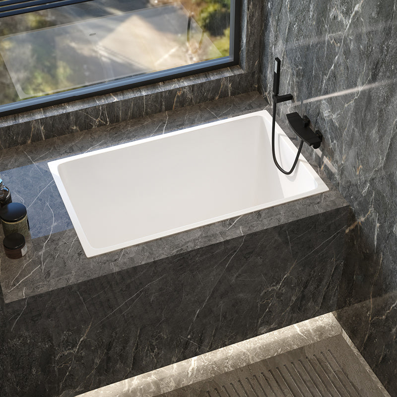 Modern White Acrylic Embedded Bathtub with Drain Bath Tub and Solid Wood Base Plate Tub with Wall Mounted Faucets Clearhalo 'Bathroom Remodel & Bathroom Fixtures' 'Bathtubs' 'Home Improvement' 'home_improvement' 'home_improvement_bathtubs' 'Showers & Bathtubs' 6563185