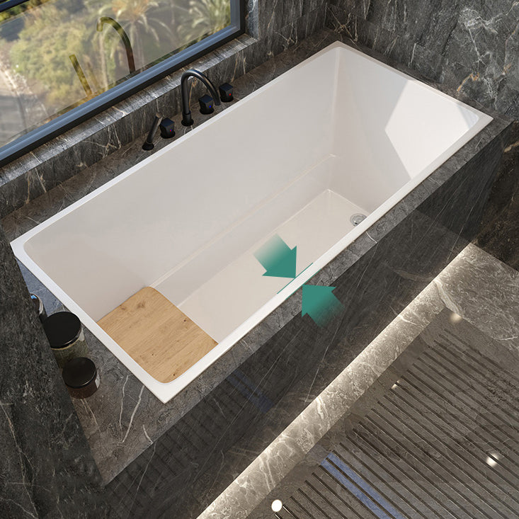 Modern White Acrylic Embedded Bathtub with Drain Bath Tub and Solid Wood Base Plate Clearhalo 'Bathroom Remodel & Bathroom Fixtures' 'Bathtubs' 'Home Improvement' 'home_improvement' 'home_improvement_bathtubs' 'Showers & Bathtubs' 6563187