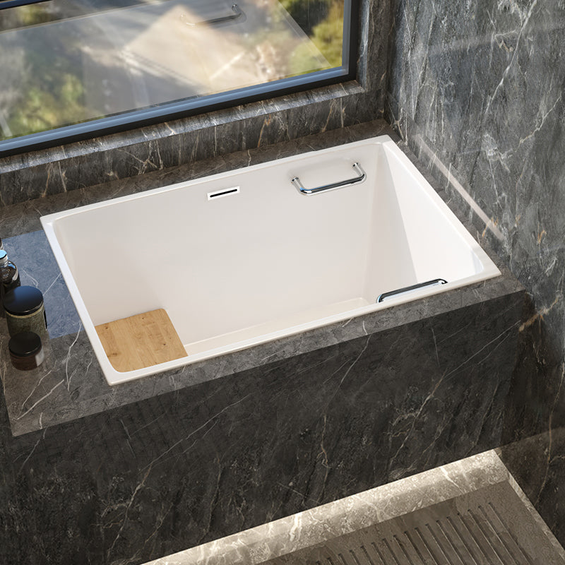 Modern White Acrylic Embedded Bathtub with Drain Bath Tub and Solid Wood Base Plate Tub Clearhalo 'Bathroom Remodel & Bathroom Fixtures' 'Bathtubs' 'Home Improvement' 'home_improvement' 'home_improvement_bathtubs' 'Showers & Bathtubs' 6563188