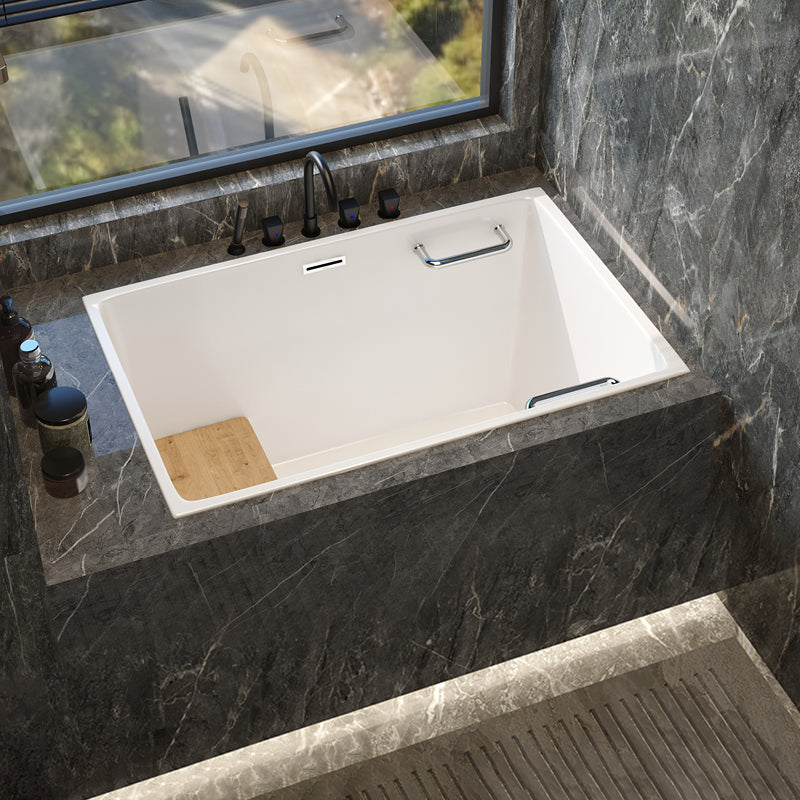 Modern White Acrylic Embedded Bathtub with Drain Bath Tub and Solid Wood Base Plate Tub with Black 5-Piece Set Clearhalo 'Bathroom Remodel & Bathroom Fixtures' 'Bathtubs' 'Home Improvement' 'home_improvement' 'home_improvement_bathtubs' 'Showers & Bathtubs' 6563190