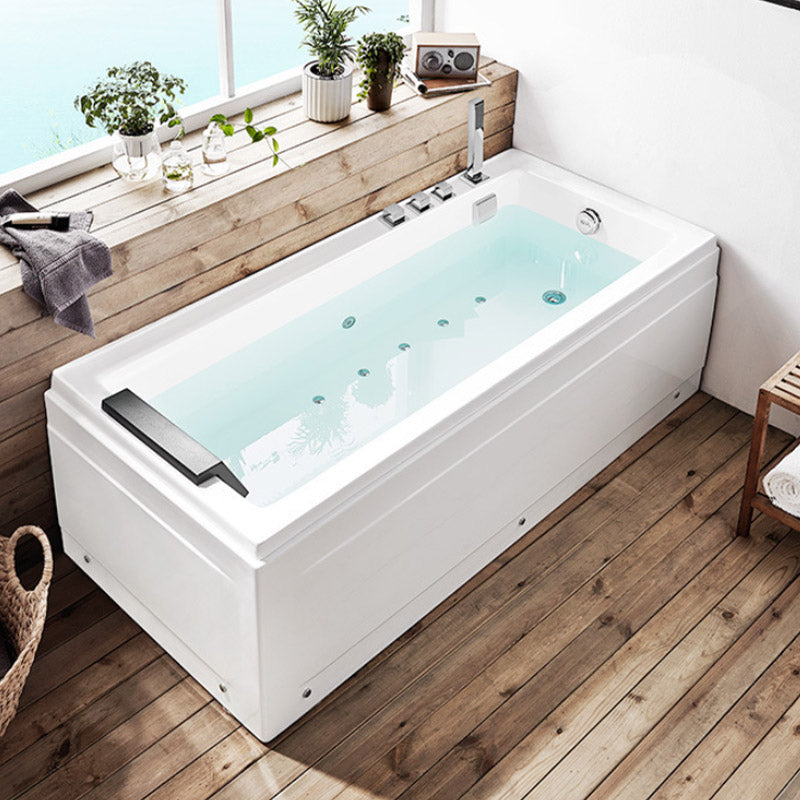 Acrylic Rectangular Bath Tub with Faucet Modern White Tub with Internal Drain Massage Clearhalo 'Bathroom Remodel & Bathroom Fixtures' 'Bathtubs' 'Home Improvement' 'home_improvement' 'home_improvement_bathtubs' 'Showers & Bathtubs' 6563242