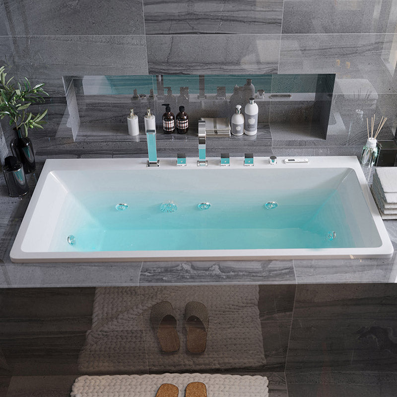 Modern White Acrylic Embedded Bathtub with Drain Bath Tub and Massage Device 55"L x 30"W x 22"H Massage & Thermostat Tub with Silver 5-Piece Set Clearhalo 'Bathroom Remodel & Bathroom Fixtures' 'Bathtubs' 'Home Improvement' 'home_improvement' 'home_improvement_bathtubs' 'Showers & Bathtubs' 6563265