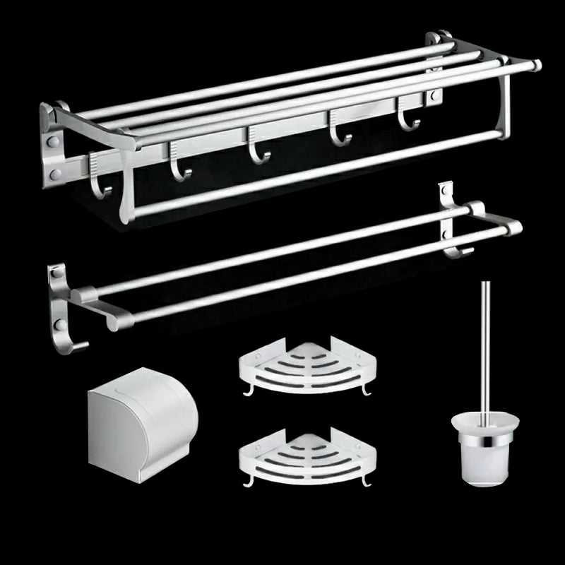 Modern Bath Hardware Set Paper Holder Bath Shelf Silver Bathroom Accessory Kit 6-Piece Set (Toilet Paper Holder) Clearhalo 'Bathroom Hardware Sets' 'Bathroom Hardware' 'Bathroom Remodel & Bathroom Fixtures' 'bathroom_hardware_sets' 'Home Improvement' 'home_improvement' 'home_improvement_bathroom_hardware_sets' 6568468