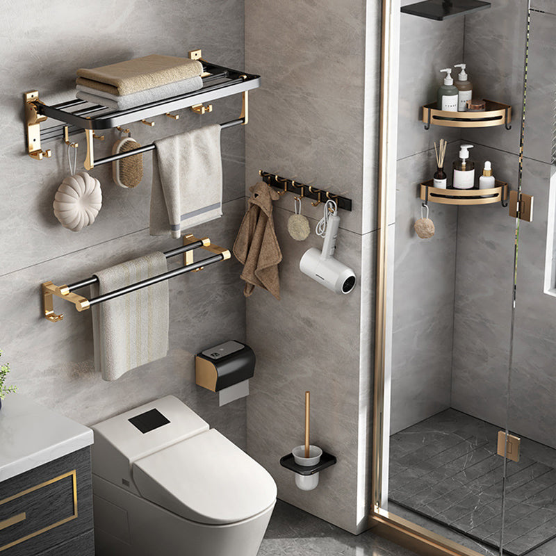 Modernism Bathroom Accessories Hardware Set Black & Golden Bath Shelf/Towel Bar Clearhalo 'Bathroom Hardware Sets' 'Bathroom Hardware' 'Bathroom Remodel & Bathroom Fixtures' 'bathroom_hardware_sets' 'Home Improvement' 'home_improvement' 'home_improvement_bathroom_hardware_sets' 6568494