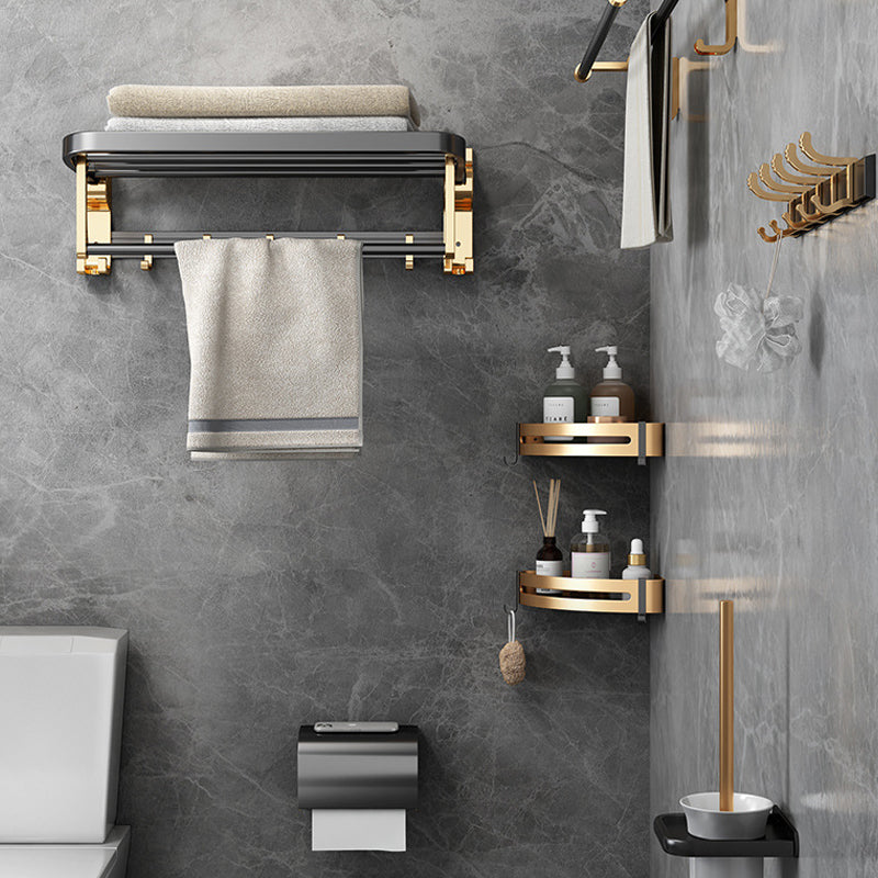 Modernism Bathroom Accessories Hardware Set Black & Golden Bath Shelf/Towel Bar Clearhalo 'Bathroom Hardware Sets' 'Bathroom Hardware' 'Bathroom Remodel & Bathroom Fixtures' 'bathroom_hardware_sets' 'Home Improvement' 'home_improvement' 'home_improvement_bathroom_hardware_sets' 6568504