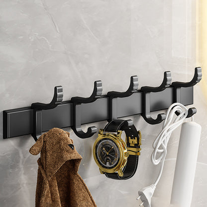 Black Aluminum Bathroom Accessory Set Modern Bath Shelf/ Towel Bar & Paper Holder Towel Robe Hook (Row Hooks) Clearhalo 'Bathroom Hardware Sets' 'Bathroom Hardware' 'Bathroom Remodel & Bathroom Fixtures' 'bathroom_hardware_sets' 'Home Improvement' 'home_improvement' 'home_improvement_bathroom_hardware_sets' 6568530