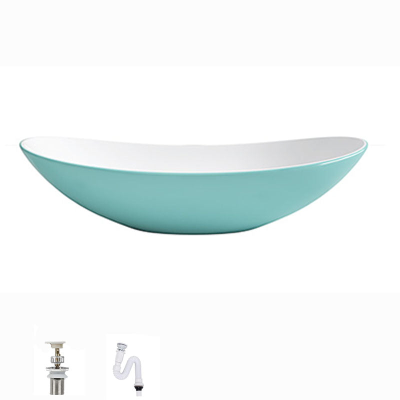 Modern Basin Sink Oval Porcelain with Pop-Up Drain Vessel Bathroom Sink 16"L x 13"W x 6"H Light Green Sink Clearhalo 'Bathroom Remodel & Bathroom Fixtures' 'Bathroom Sinks & Faucet Components' 'Bathroom Sinks' 'bathroom_sink' 'Home Improvement' 'home_improvement' 'home_improvement_bathroom_sink' 6577050