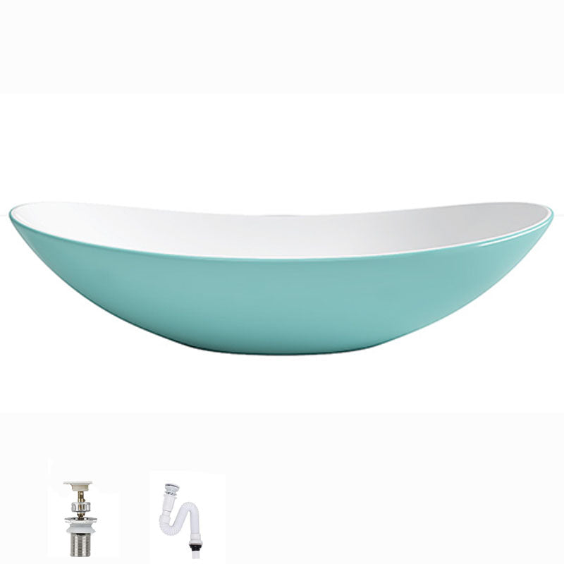 Modern Basin Sink Oval Porcelain with Pop-Up Drain Vessel Bathroom Sink 24"L x 14.2"W x 6.3"H Light Green Sink Clearhalo 'Bathroom Remodel & Bathroom Fixtures' 'Bathroom Sinks & Faucet Components' 'Bathroom Sinks' 'bathroom_sink' 'Home Improvement' 'home_improvement' 'home_improvement_bathroom_sink' 6577052