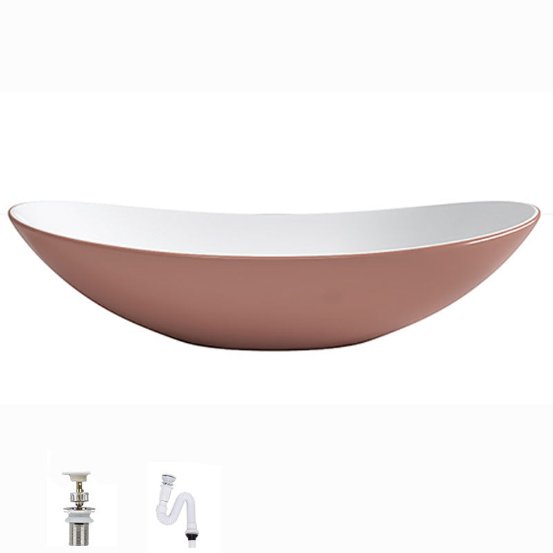 Modern Basin Sink Oval Porcelain with Pop-Up Drain Vessel Bathroom Sink 16"L x 13"W x 6"H Pink Purple Sink Clearhalo 'Bathroom Remodel & Bathroom Fixtures' 'Bathroom Sinks & Faucet Components' 'Bathroom Sinks' 'bathroom_sink' 'Home Improvement' 'home_improvement' 'home_improvement_bathroom_sink' 6577057